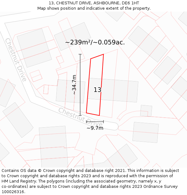 13, CHESTNUT DRIVE, ASHBOURNE, DE6 1HT: Plot and title map