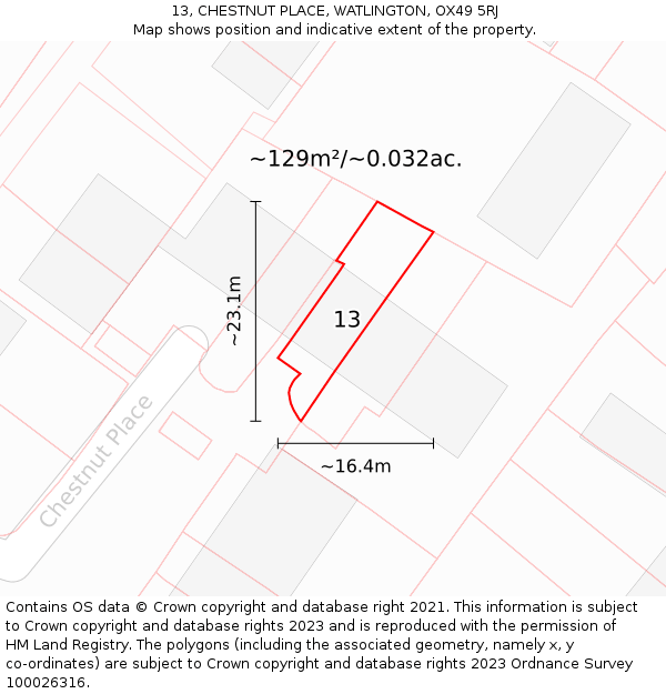 13, CHESTNUT PLACE, WATLINGTON, OX49 5RJ: Plot and title map