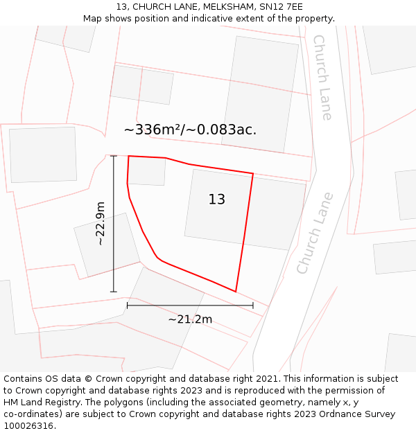 13, CHURCH LANE, MELKSHAM, SN12 7EE: Plot and title map