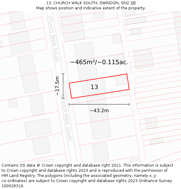 13, CHURCH WALK SOUTH, SWINDON, SN2 2JE: Plot and title map