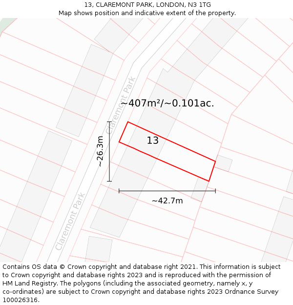 13, CLAREMONT PARK, LONDON, N3 1TG: Plot and title map