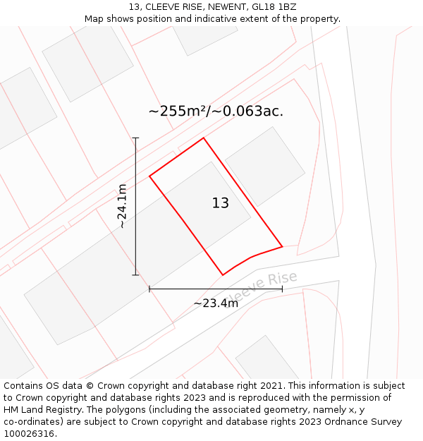 13, CLEEVE RISE, NEWENT, GL18 1BZ: Plot and title map