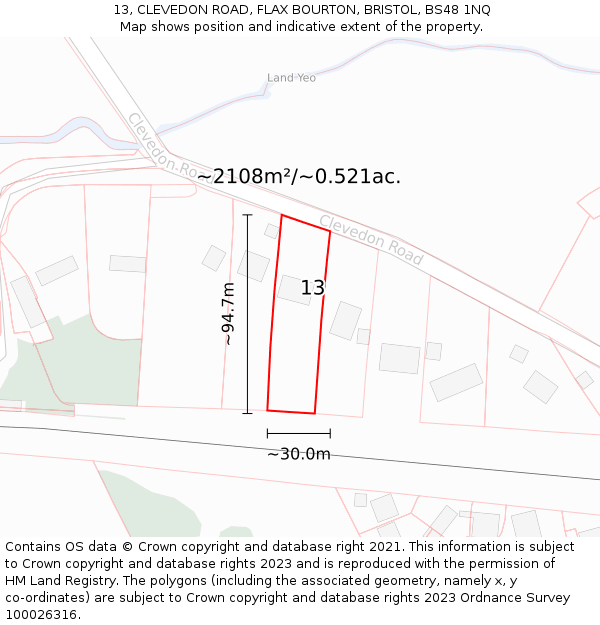 13, CLEVEDON ROAD, FLAX BOURTON, BRISTOL, BS48 1NQ: Plot and title map