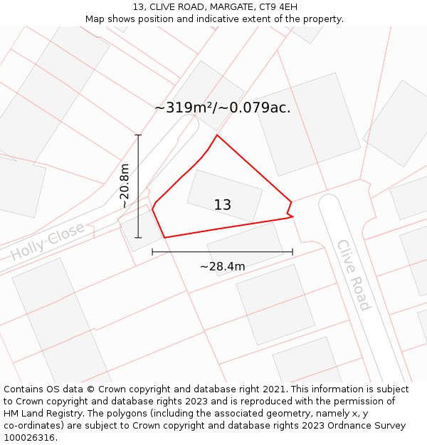 13, CLIVE ROAD, MARGATE, CT9 4EH: Plot and title map