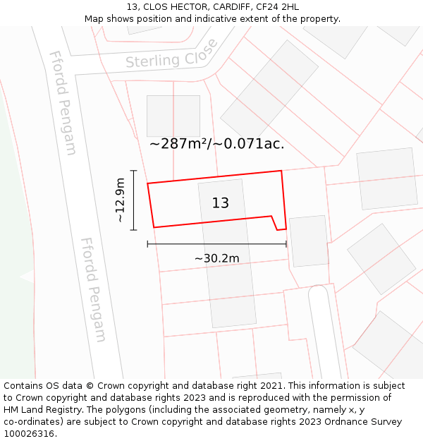 13, CLOS HECTOR, CARDIFF, CF24 2HL: Plot and title map