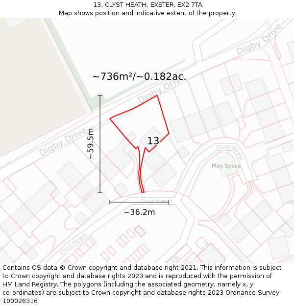 13, CLYST HEATH, EXETER, EX2 7TA: Plot and title map