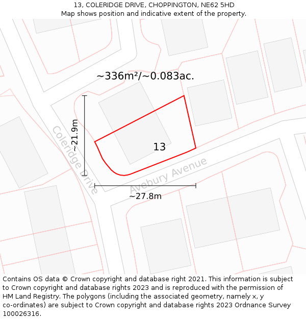 13, COLERIDGE DRIVE, CHOPPINGTON, NE62 5HD: Plot and title map