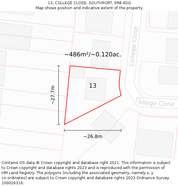 13, COLLEGE CLOSE, SOUTHPORT, PR8 4DG: Plot and title map