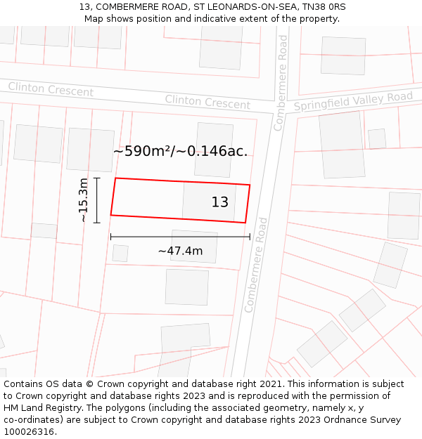 13, COMBERMERE ROAD, ST LEONARDS-ON-SEA, TN38 0RS: Plot and title map