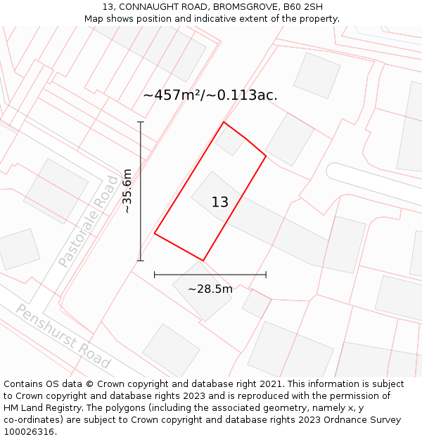 13, CONNAUGHT ROAD, BROMSGROVE, B60 2SH: Plot and title map