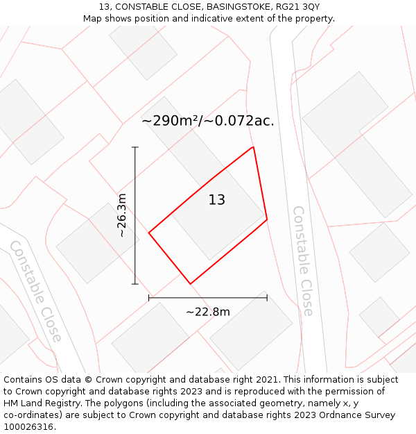 13, CONSTABLE CLOSE, BASINGSTOKE, RG21 3QY: Plot and title map