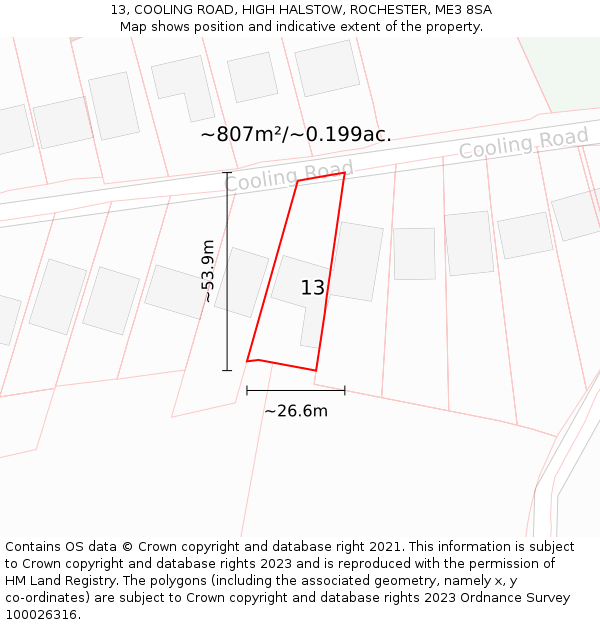 13, COOLING ROAD, HIGH HALSTOW, ROCHESTER, ME3 8SA: Plot and title map