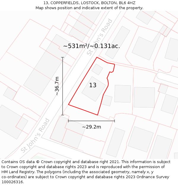 13, COPPERFIELDS, LOSTOCK, BOLTON, BL6 4HZ: Plot and title map