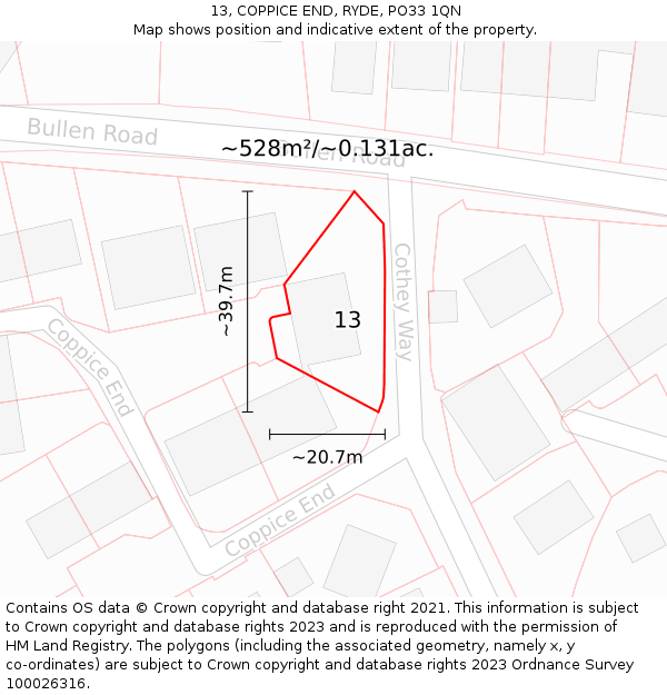 13, COPPICE END, RYDE, PO33 1QN: Plot and title map