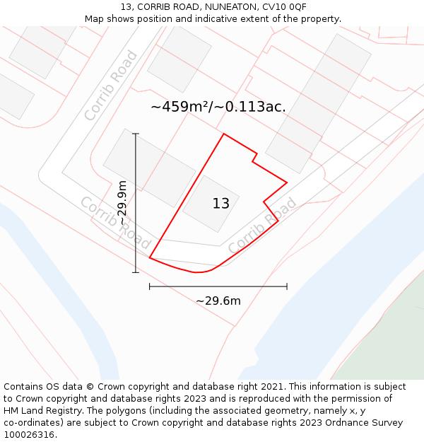 13, CORRIB ROAD, NUNEATON, CV10 0QF: Plot and title map