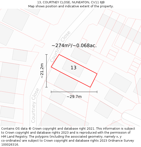 13, COURTNEY CLOSE, NUNEATON, CV11 6JB: Plot and title map