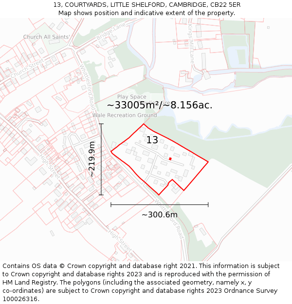 13, COURTYARDS, LITTLE SHELFORD, CAMBRIDGE, CB22 5ER: Plot and title map