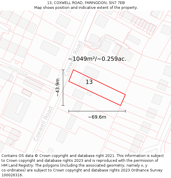 13, COXWELL ROAD, FARINGDON, SN7 7EB: Plot and title map