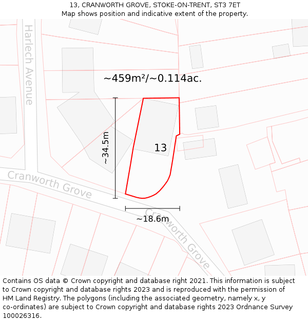 13, CRANWORTH GROVE, STOKE-ON-TRENT, ST3 7ET: Plot and title map