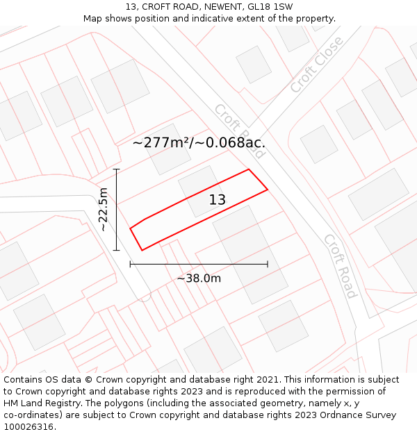 13, CROFT ROAD, NEWENT, GL18 1SW: Plot and title map