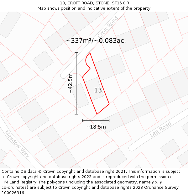 13, CROFT ROAD, STONE, ST15 0JR: Plot and title map