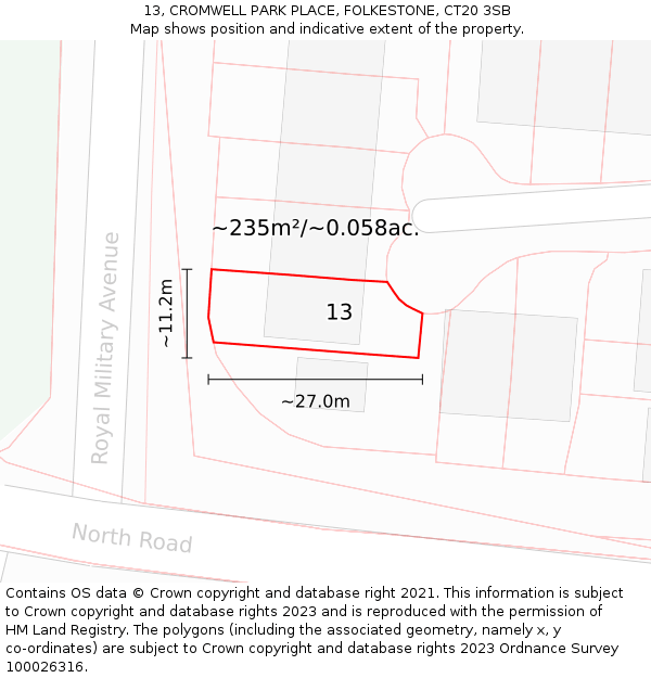 13, CROMWELL PARK PLACE, FOLKESTONE, CT20 3SB: Plot and title map