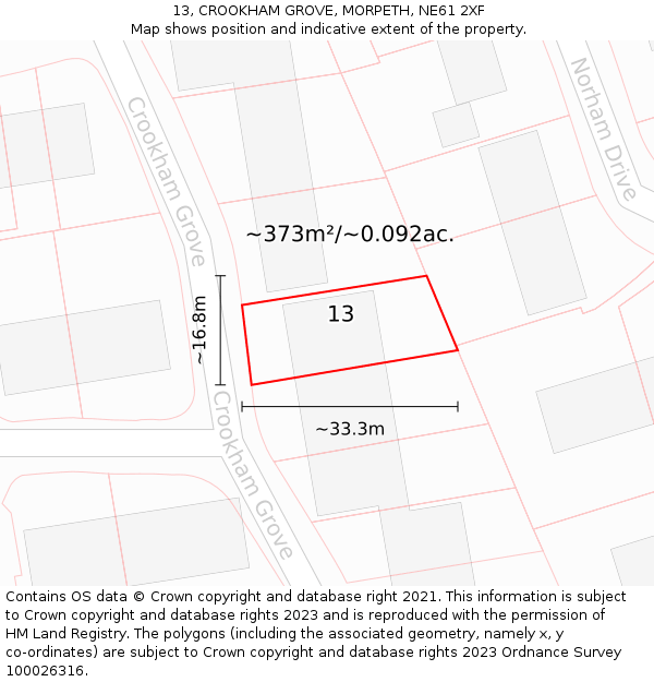 13, CROOKHAM GROVE, MORPETH, NE61 2XF: Plot and title map