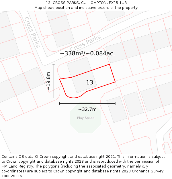 13, CROSS PARKS, CULLOMPTON, EX15 1UR: Plot and title map