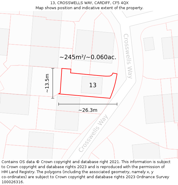 13, CROSSWELLS WAY, CARDIFF, CF5 4QX: Plot and title map