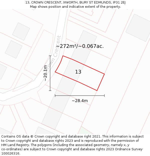 13, CROWN CRESCENT, IXWORTH, BURY ST EDMUNDS, IP31 2EJ: Plot and title map