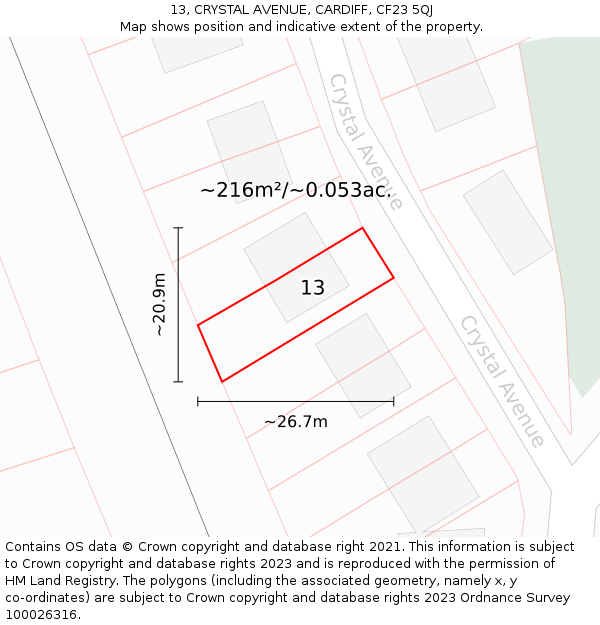 13, CRYSTAL AVENUE, CARDIFF, CF23 5QJ: Plot and title map