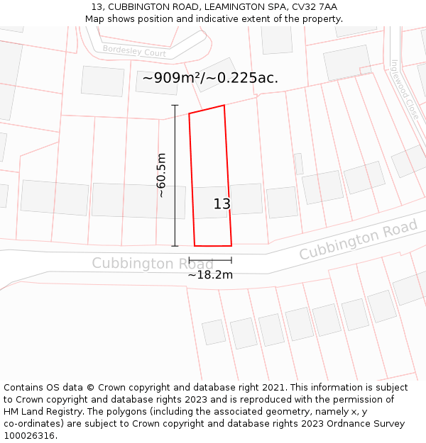 13, CUBBINGTON ROAD, LEAMINGTON SPA, CV32 7AA: Plot and title map