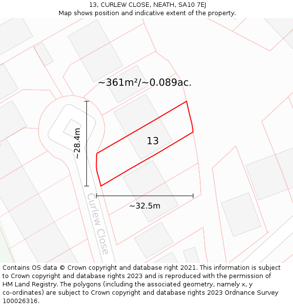 13, CURLEW CLOSE, NEATH, SA10 7EJ: Plot and title map