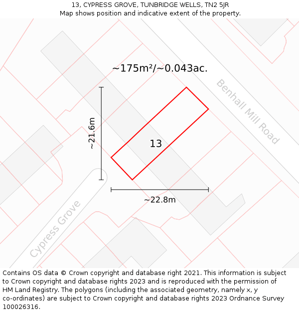 13, CYPRESS GROVE, TUNBRIDGE WELLS, TN2 5JR: Plot and title map