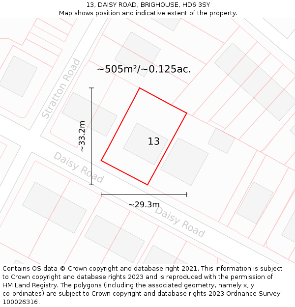 13, DAISY ROAD, BRIGHOUSE, HD6 3SY: Plot and title map