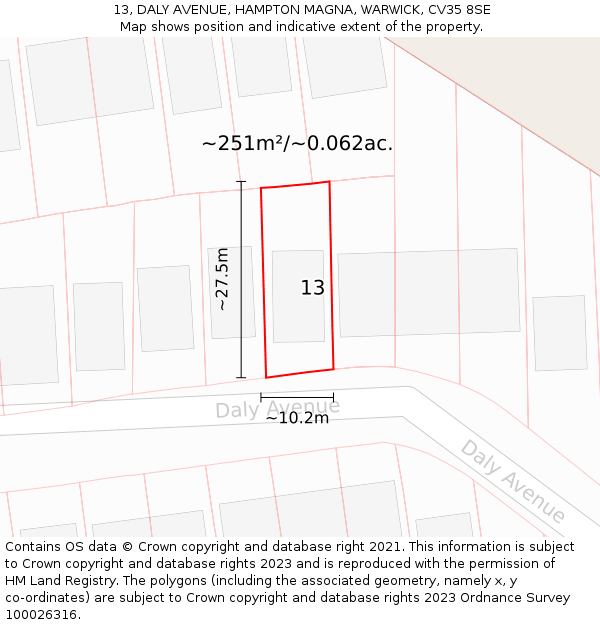 13, DALY AVENUE, HAMPTON MAGNA, WARWICK, CV35 8SE: Plot and title map