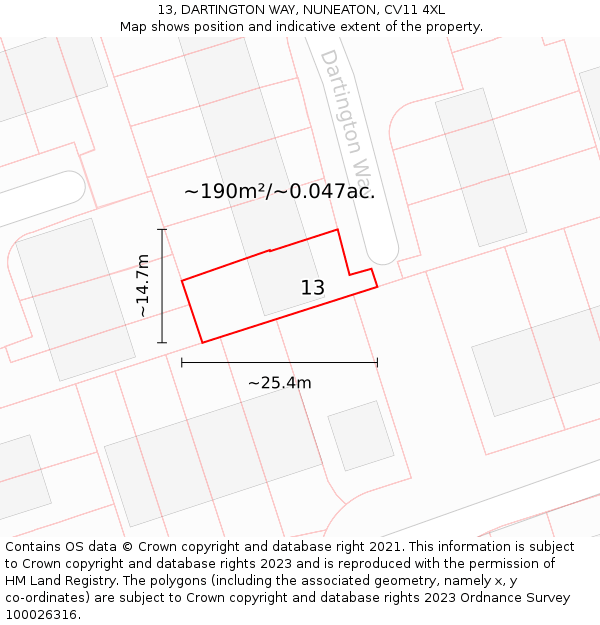 13, DARTINGTON WAY, NUNEATON, CV11 4XL: Plot and title map