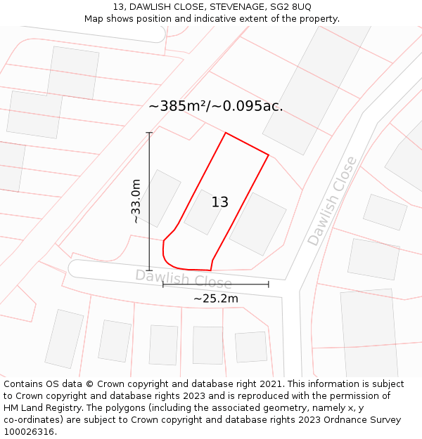 13, DAWLISH CLOSE, STEVENAGE, SG2 8UQ: Plot and title map