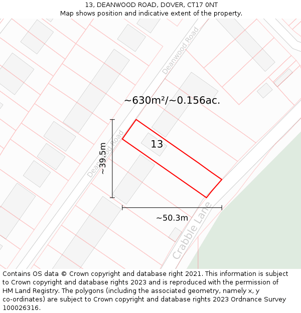 13, DEANWOOD ROAD, DOVER, CT17 0NT: Plot and title map