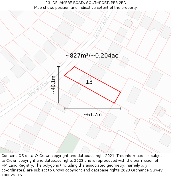 13, DELAMERE ROAD, SOUTHPORT, PR8 2RD: Plot and title map