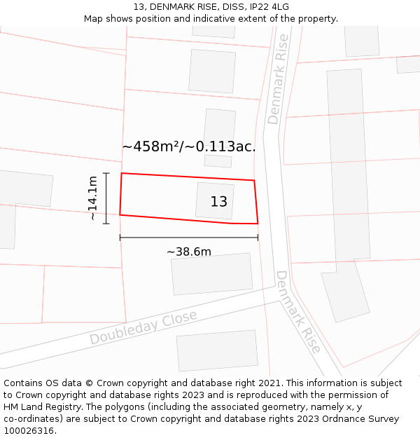 13, DENMARK RISE, DISS, IP22 4LG: Plot and title map