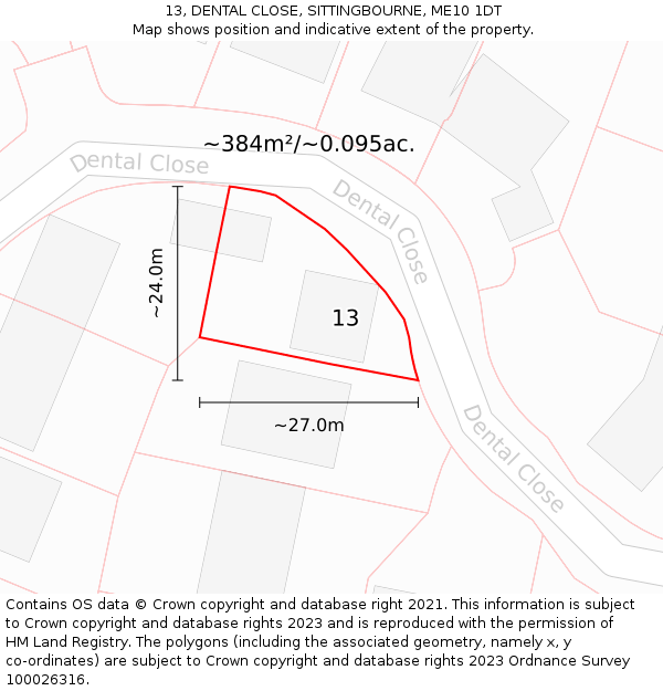 13, DENTAL CLOSE, SITTINGBOURNE, ME10 1DT: Plot and title map