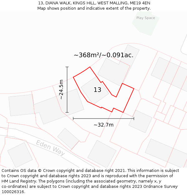 13, DIANA WALK, KINGS HILL, WEST MALLING, ME19 4EN: Plot and title map