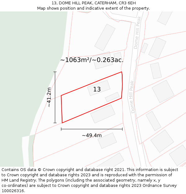 13, DOME HILL PEAK, CATERHAM, CR3 6EH: Plot and title map