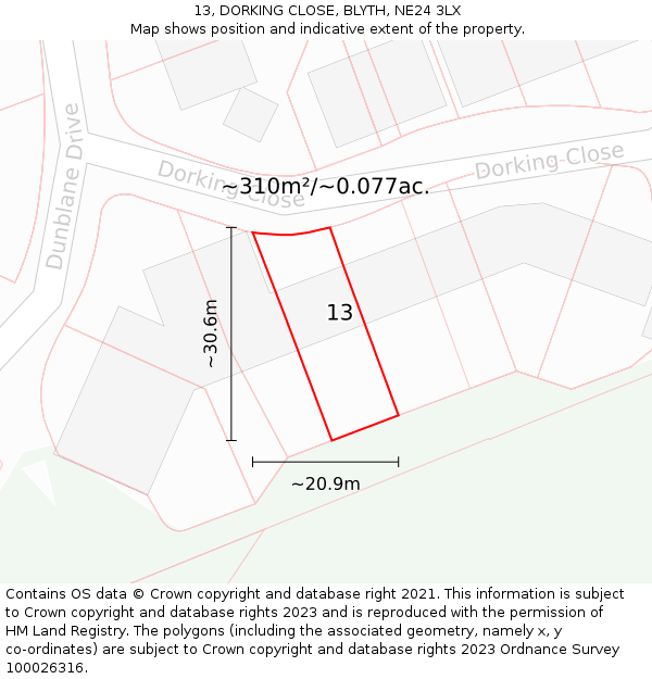 13, DORKING CLOSE, BLYTH, NE24 3LX: Plot and title map