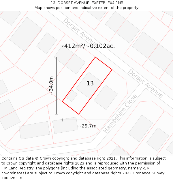 13, DORSET AVENUE, EXETER, EX4 1NB: Plot and title map
