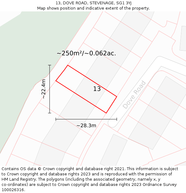 13, DOVE ROAD, STEVENAGE, SG1 3YJ: Plot and title map