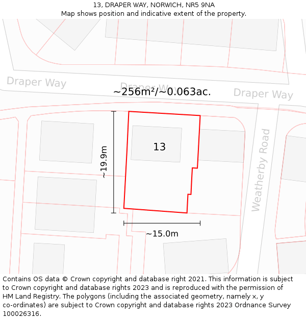 13, DRAPER WAY, NORWICH, NR5 9NA: Plot and title map