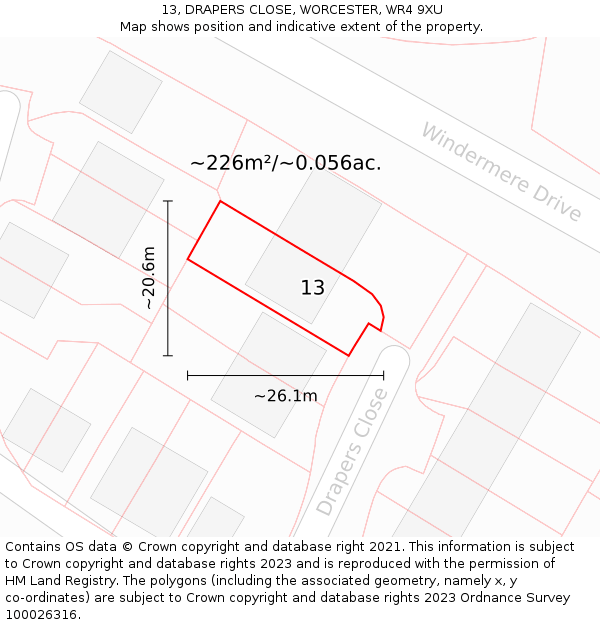 13, DRAPERS CLOSE, WORCESTER, WR4 9XU: Plot and title map