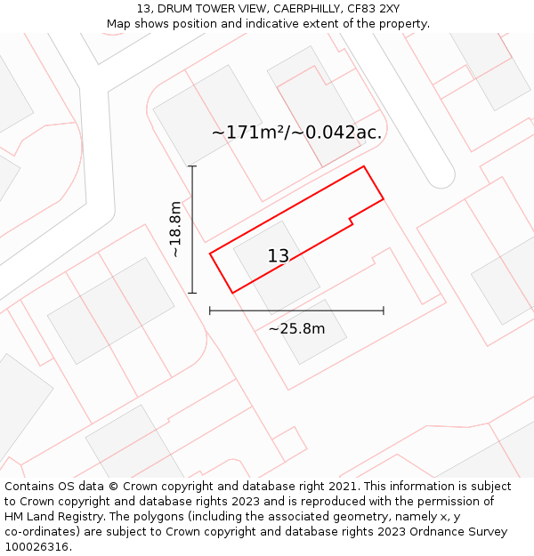 13, DRUM TOWER VIEW, CAERPHILLY, CF83 2XY: Plot and title map